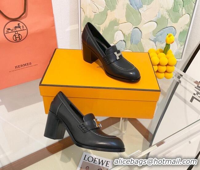 Super Quality Hermes Dauphine Goatskin High Heel Pumps 8.5cm 091807 Black/Silver