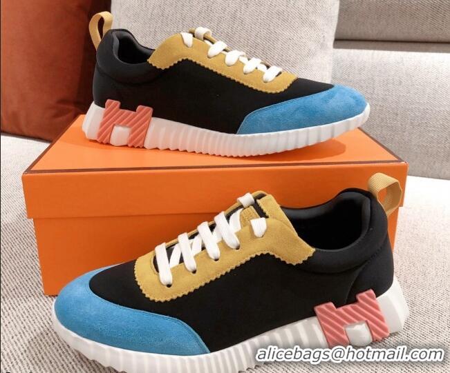 Good Product Hermes Bouncing Technical Canvas and Suede Sneakers 112343 Black/Blue