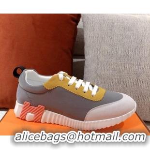 Top Quality Hermes Bouncing Technical Canvas and Suede Sneakers 112343 Grey