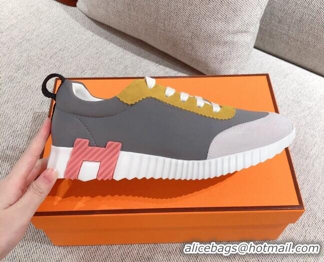 Top Quality Hermes Bouncing Technical Canvas and Suede Sneakers 112343 Grey