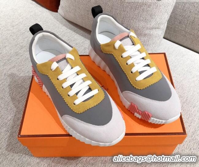 Top Quality Hermes Bouncing Technical Canvas and Suede Sneakers 112343 Grey