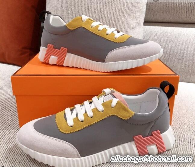 Top Quality Hermes Bouncing Technical Canvas and Suede Sneakers 112343 Grey