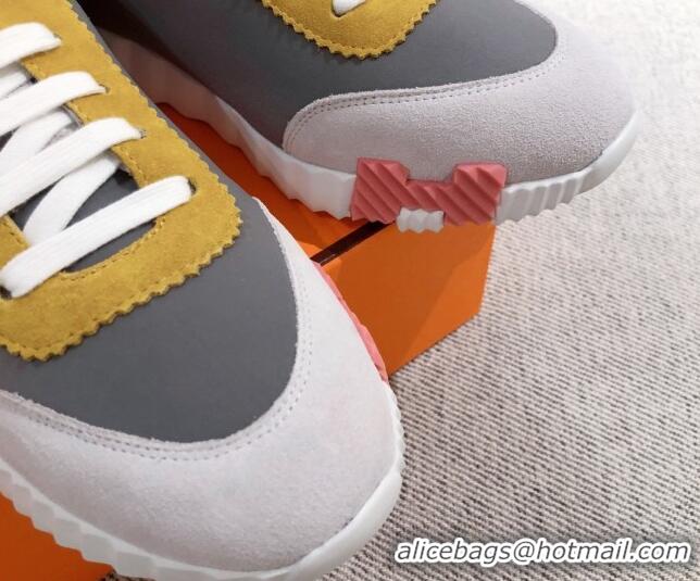 Top Quality Hermes Bouncing Technical Canvas and Suede Sneakers 112343 Grey