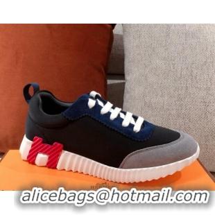 Discount Hermes Bouncing Technical Canvas and Suede Sneakers 112343 Black/Grey