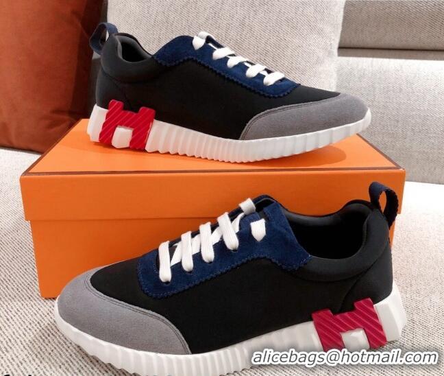 Discount Hermes Bouncing Technical Canvas and Suede Sneakers 112343 Black/Grey