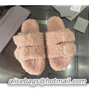 Best Design Balenciaga Shearling Slide Sandals Nude 111238 