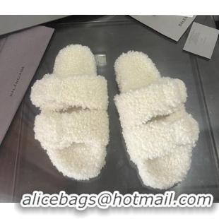 Grade Design Balenciaga Shearling Slide Sandals 111238 White