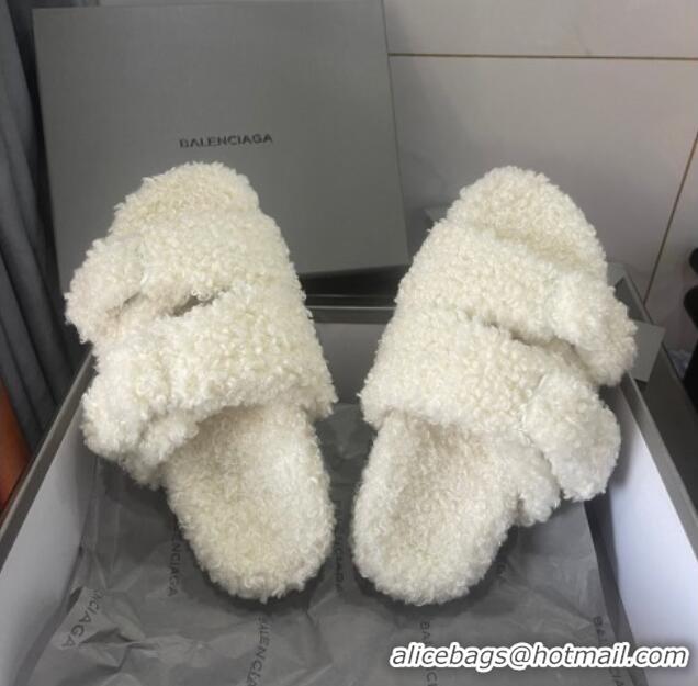 Grade Design Balenciaga Shearling Slide Sandals 111238 White