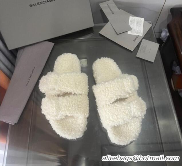 Grade Design Balenciaga Shearling Slide Sandals 111238 White