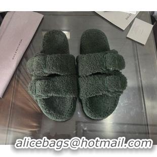 Top Quality Balenciaga Shearling Slide Sandals 111238 Green