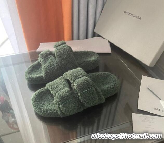 Top Quality Balenciaga Shearling Slide Sandals 111238 Green