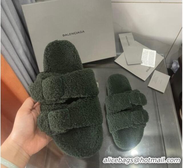 Top Quality Balenciaga Shearling Slide Sandals 111238 Green