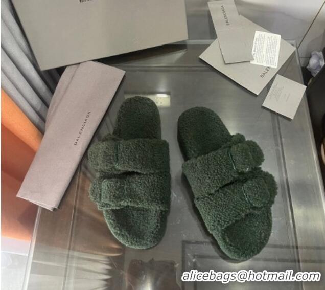 Top Quality Balenciaga Shearling Slide Sandals 111238 Green