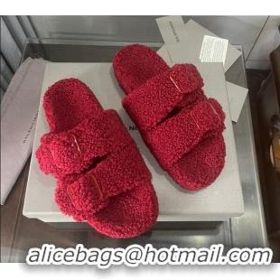 Best Quality Balenciaga Shearling Slide Sandals 111238 Red