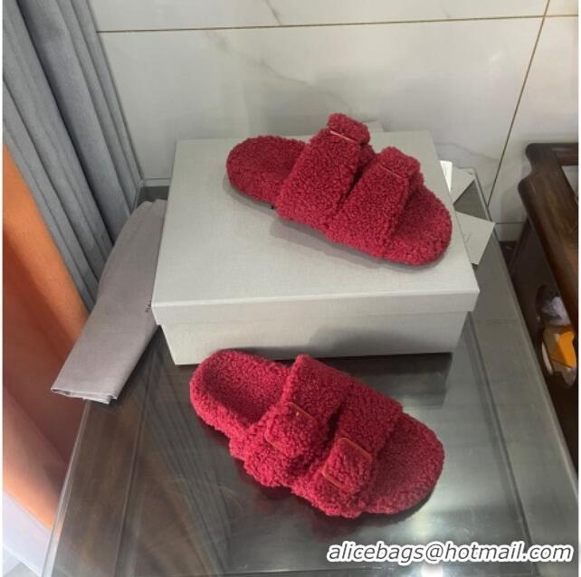 Best Quality Balenciaga Shearling Slide Sandals 111238 Red