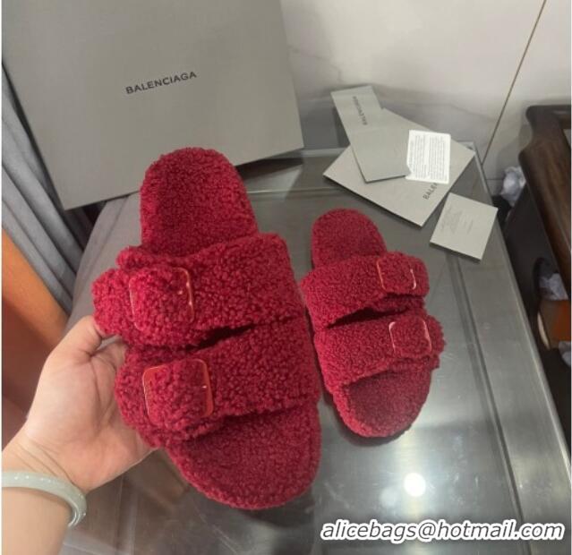 Best Quality Balenciaga Shearling Slide Sandals 111238 Red