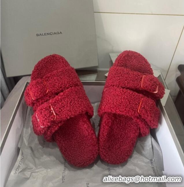 Best Quality Balenciaga Shearling Slide Sandals 111238 Red