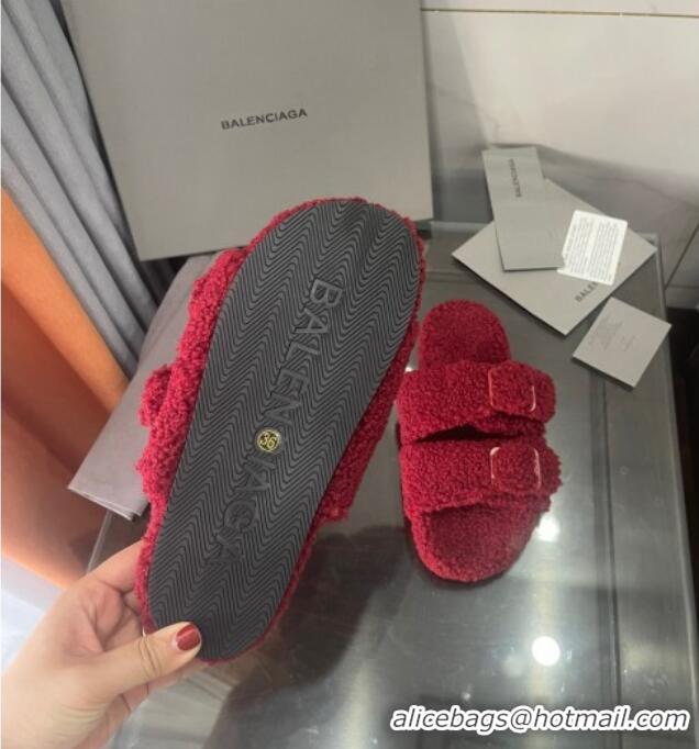 Best Quality Balenciaga Shearling Slide Sandals 111238 Red