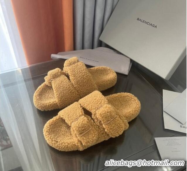 Good Quality Balenciaga Shearling Slide Sandals 111238 Brown