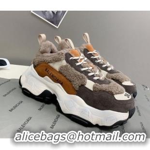 Good Looking Balenciaga Triple S Shearling and Suede Sneakers 112001 Grey