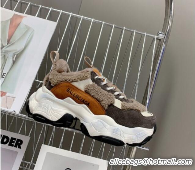 Good Looking Balenciaga Triple S Shearling and Suede Sneakers 112001 Grey