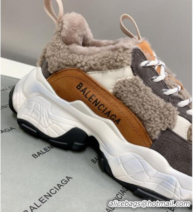 Good Looking Balenciaga Triple S Shearling and Suede Sneakers 112001 Grey