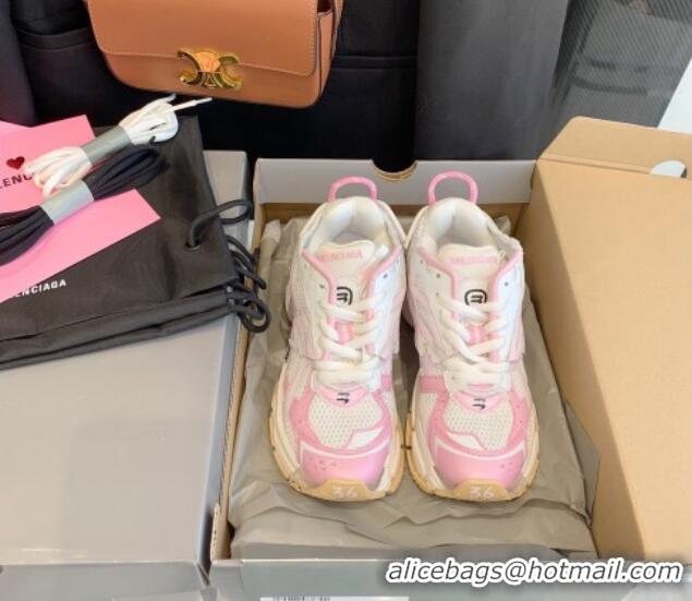 Best Grade Balenciaga Runner Trainers in Mesh and Nylon 112003 White/Pink