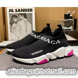 Charming Balenciaga Speed Knit Sock Boot Sneaker Black/Pink  05303