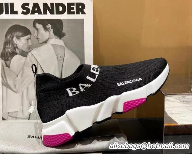 Charming Balenciaga Speed Knit Sock Boot Sneaker Black/Pink  05303