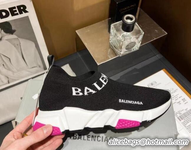 Charming Balenciaga Speed Knit Sock Boot Sneaker Black/Pink  05303