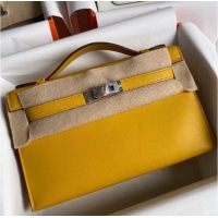 Discount Hermes Original swift Leather KEL2278 yellow&Silver-Tone Metal