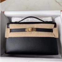 Market Sells Hermes Original swift Leather KEL2278 black&gold-Tone Metal