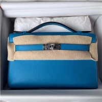 Top Quality Hermes Original swift Leather KEL2278 blue&Silver-Tone Metal