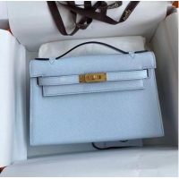 Market Sells Hermes Original Epsom Leather KEL2278 sky blue&gold-Tone Metal