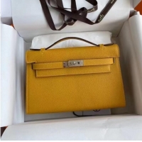 Top Quality Hermes Original Epsom Leather KEL2278 yellow&Silver-Tone Metal