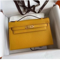 New Arrivals Hermes Original Epsom Leather KEL2278 yellow&gold-Tone Metal