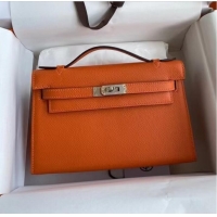 Inexpensive Hermes Original Epsom Leather KEL2278 orange&Silver-Tone Metal