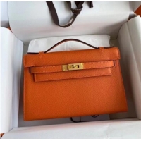 Inexpensive Hermes Original Epsom Leather KEL2278 orange&gold-Tone Metal