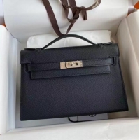 Practical Classic Hermes Original Epsom Leather KEL2278 black&Silver-Tone Metal