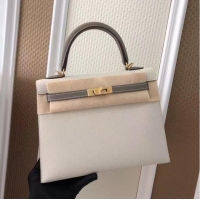 New Fashion Hermes Original Epsom Leather KEL2578 white&grey