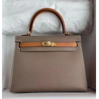 Top Quality Hermes Original Epsom Leather KEL2578 grey&brown