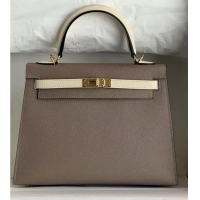 Cheapest Hermes Original Epsom Leather KEL2578 grey&cream