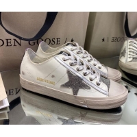 Cheap Price Golden Goose V-Star LTD Sneakers in White Leather and Silver Glitter 1029051