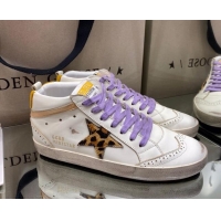 Cheap Price Golden Goose Mid-Star Sneakers in White Leather with Leopard-print Star 1029059