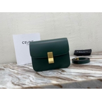 Luxury Discount Celine Classic Box Teen Flap Bag Original Calfskin Leather 3379 Dark Green