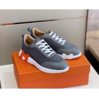 Best Product Hermes Bouncing Calfskin & Canvas Sneakers 1025060 Grey