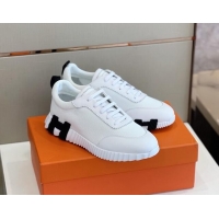 Good Product Hermes Bouncing Calfskin & Canvas Sneakers 1025060 White