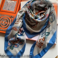 Famous Brand Hermes Cashmere Silk Scarf 140x140cm 21100724 Blue 2021