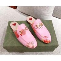 Most Popular Gucci Heart Apple Leather Flat Mules 081454 Pink