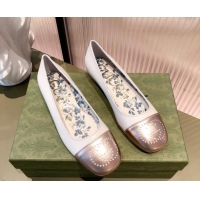 Grade Gucci Leather Ballet Flat with Interlocking G 081635 White 2021